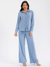 WOMEN'S LONG SLEEVE TOP & BUTTON CLOSURE PANTS TRIM DETAILED 2PC. SET