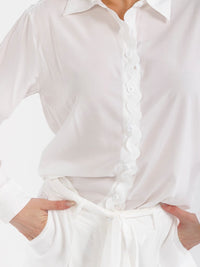 WOMEN'S LONG SLEEVE TOP & BUTTON CLOSURE PANTS TRIM DETAILED 2PC. SET