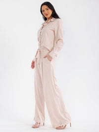 WOMEN'S LONG SLEEVE TOP & BUTTON CLOSURE PANTS TRIM DETAILED 2PC. SET