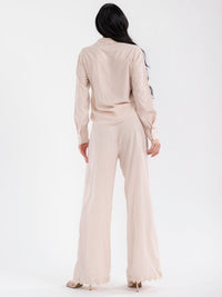 WOMEN'S LONG SLEEVE TOP & BUTTON CLOSURE PANTS TRIM DETAILED 2PC. SET