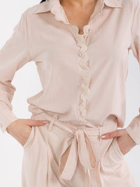 WOMEN'S LONG SLEEVE TOP & BUTTON CLOSURE PANTS TRIM DETAILED 2PC. SET