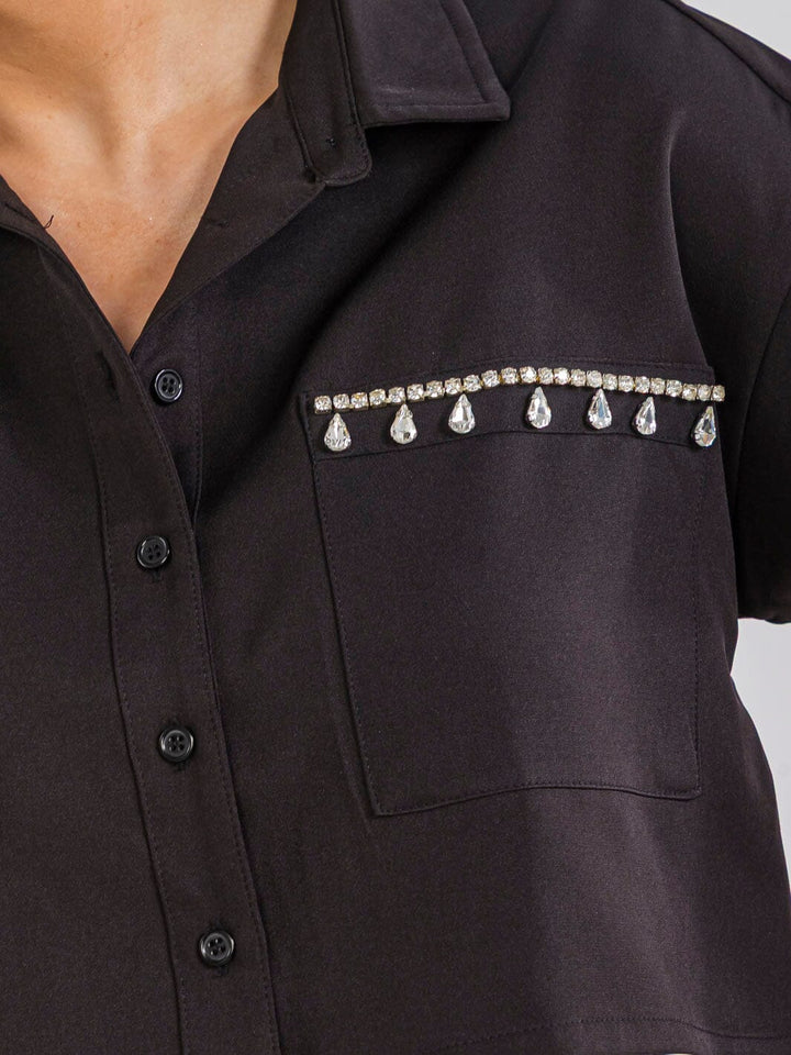 WOMEN'S SHORT SLEEVE TOP & BUTTON CLOSURE PANTS STUDS CUT OUT 2PC. SET