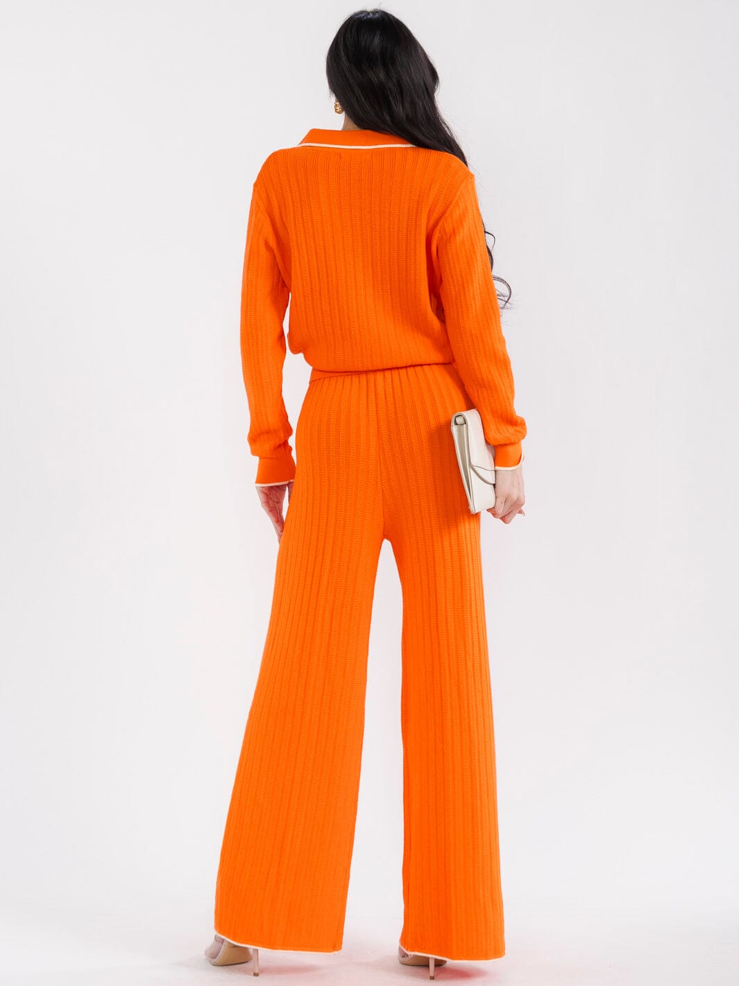 WOMEN'S LONG SLEEVE TOP & ELASTIC WAIST PANTS KNITTED 2 PC. SET
