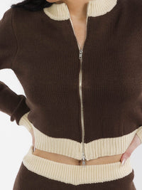WOMEN'S LONG SLEEVE ZIP UP SWEATER & ELASTIC WAIST STRAIGHT LEG PANTS COLORBLOCK KNIT 2PC. SET