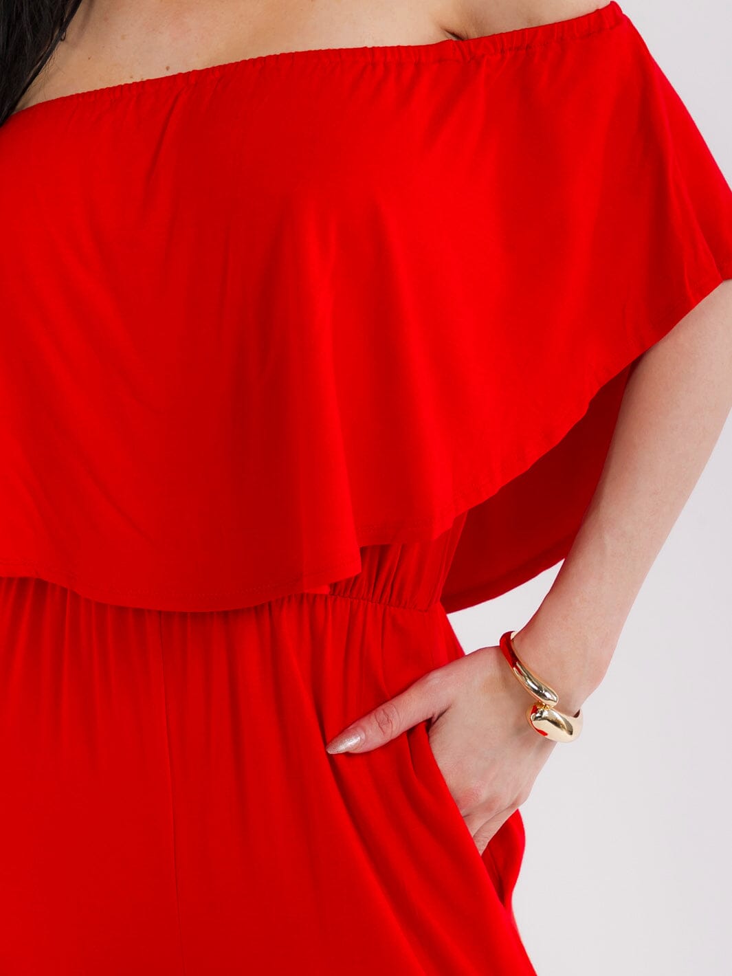 WOMEN'S SHORT SLEEVE ELASTIC WAIST POCKETS WIDE LEG JUMPSUIT