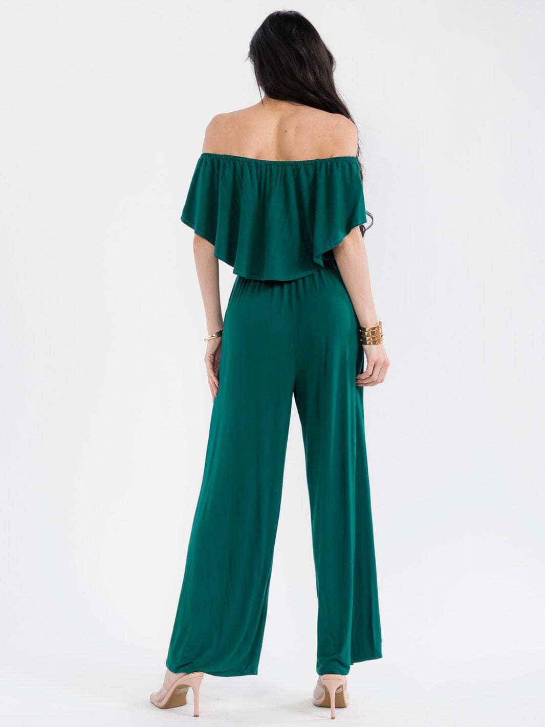 WOMEN'S SHORT SLEEVE ELASTIC WAIST POCKETS WIDE LEG JUMPSUIT