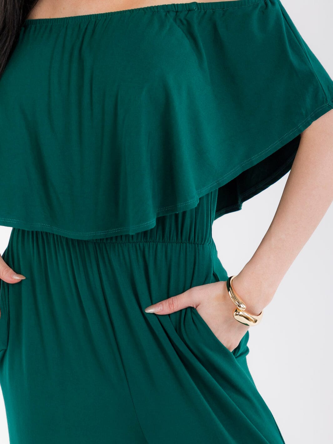 WOMEN'S SHORT SLEEVE ELASTIC WAIST POCKETS WIDE LEG JUMPSUIT