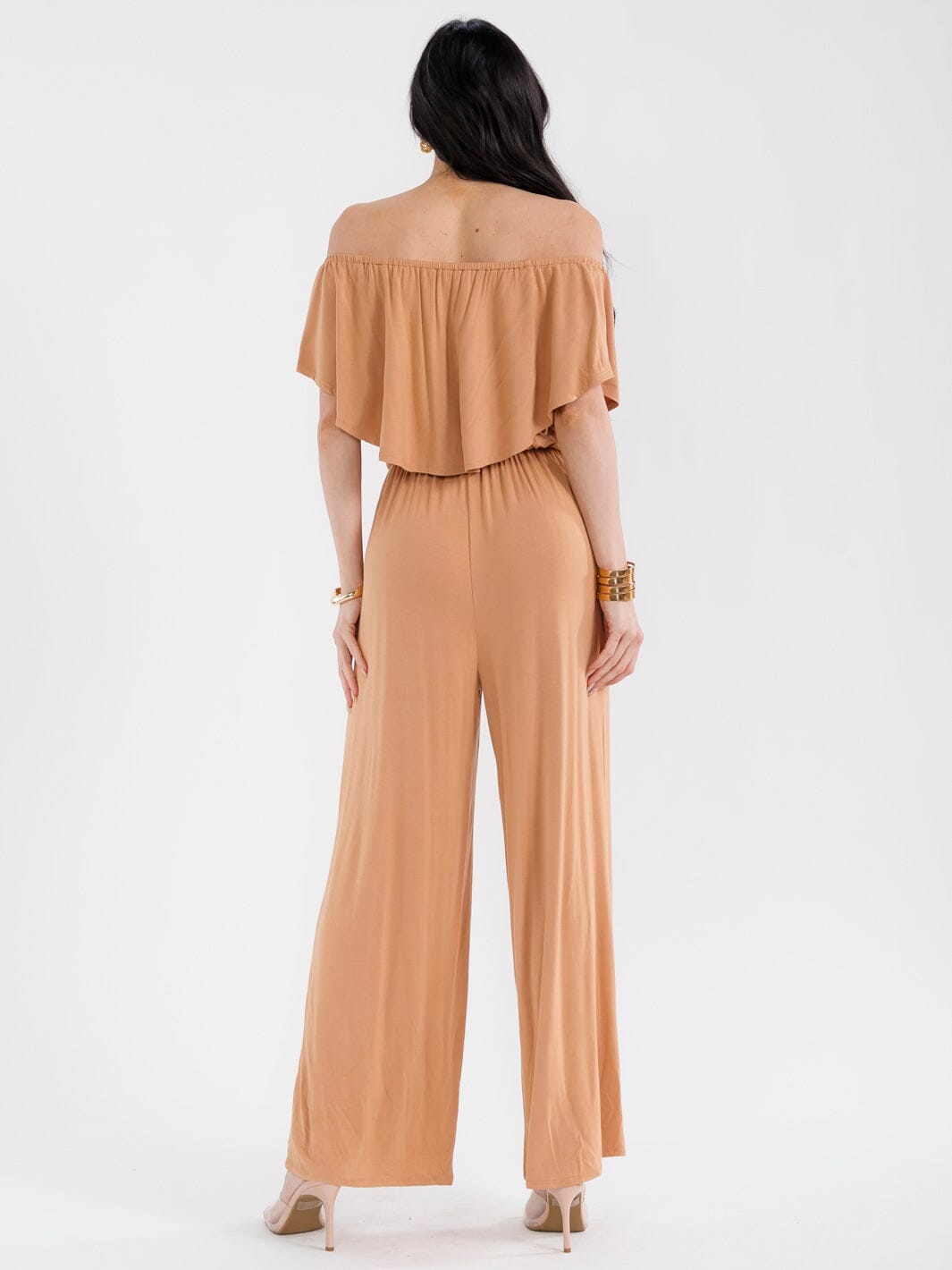 WOMEN'S SHORT SLEEVE ELASTIC WAIST POCKETS WIDE LEG JUMPSUIT