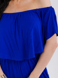 WOMEN'S SHORT SLEEVE ELASTIC WAIST POCKETS WIDE LEG JUMPSUIT
