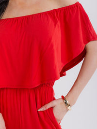 WOMEN'S SHORT SLEEVE ELASTIC WAIST POCKETS WIDE LEG JUMPSUIT
