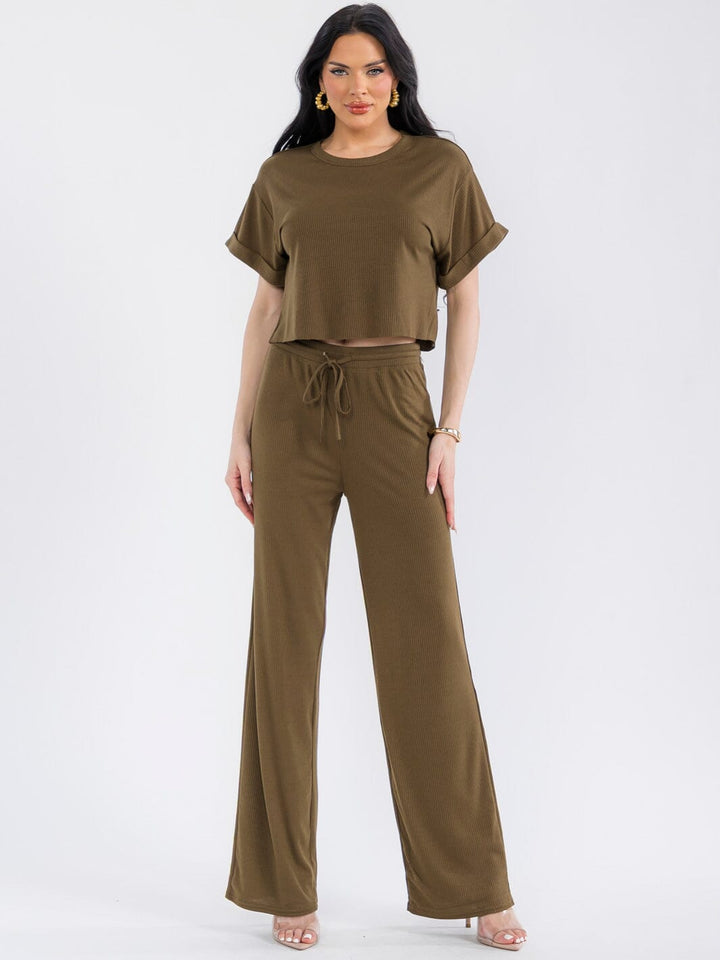 WOMEN'S SHORT SLEEVE RIBBED BASIC TOP