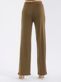 WOMEN'S ELASTIC WAIST SELF TIE RIBBED WIDE LEG PANTS