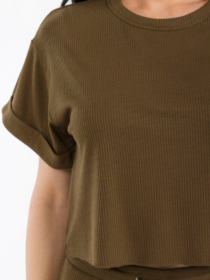 WOMEN'S SHORT SLEEVE RIBBED BASIC TOP