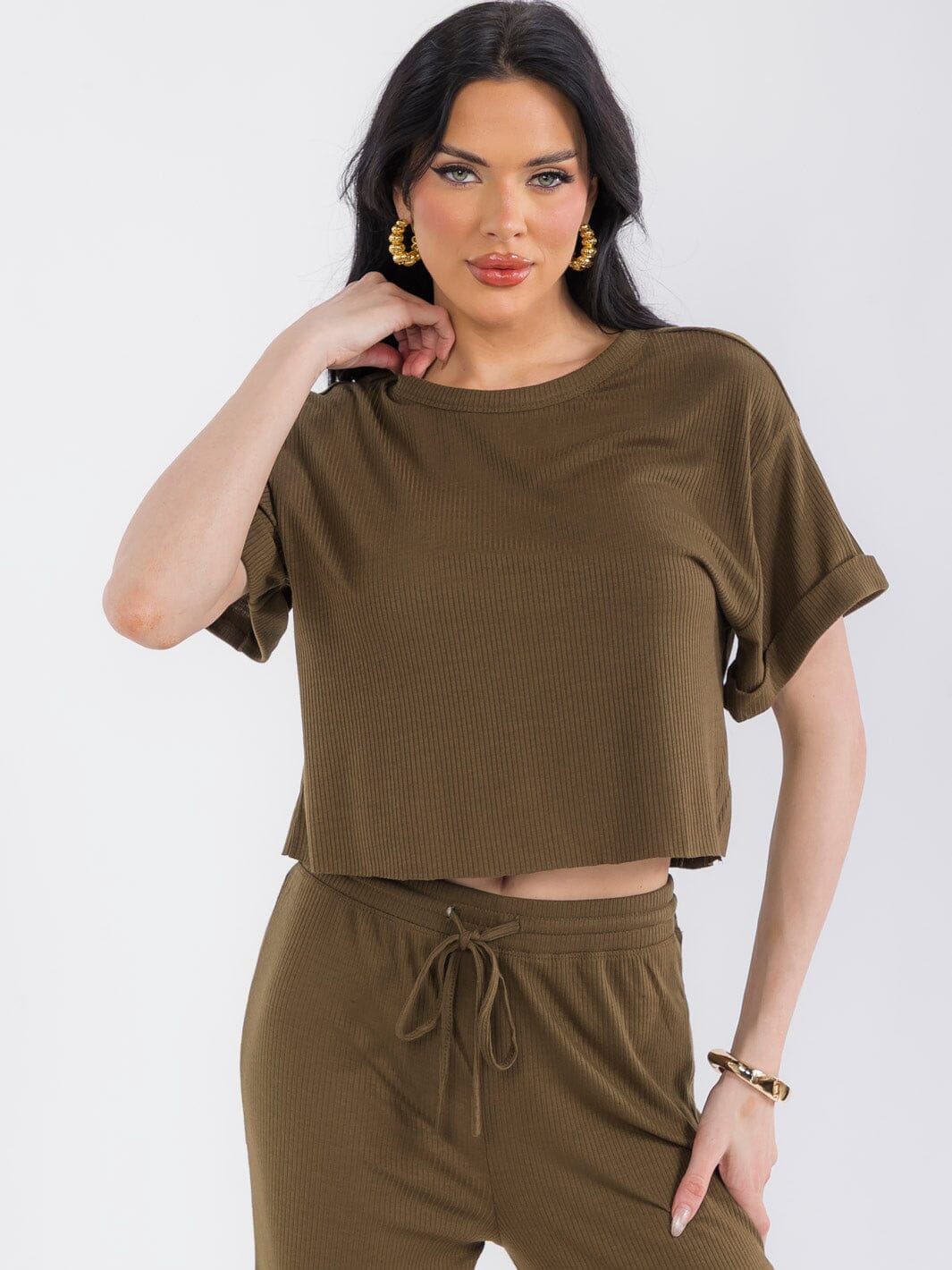 WOMEN'S SHORT SLEEVE RIBBED BASIC TOP