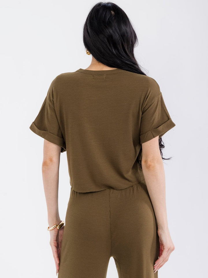 WOMEN'S SHORT SLEEVE RIBBED BASIC TOP