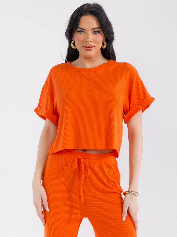 WOMEN'S SHORT SLEEVE RIBBED BASIC TOP