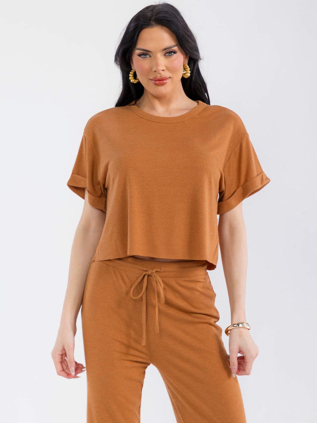 WOMEN'S SHORT SLEEVE RIBBED BASIC TOP