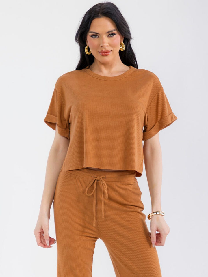 WOMEN'S SHORT SLEEVE RIBBED BASIC TOP