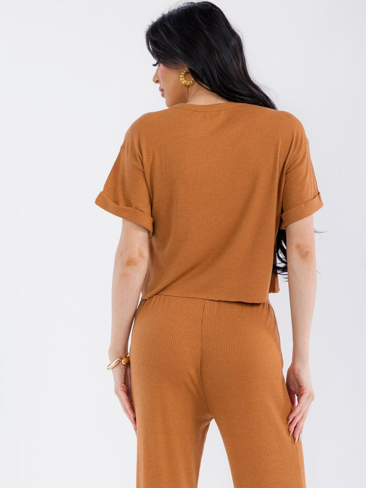 WOMEN'S SHORT SLEEVE RIBBED BASIC TOP