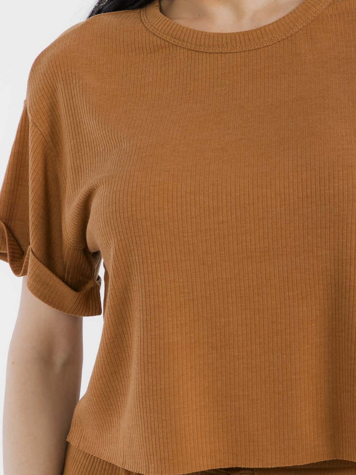 WOMEN'S SHORT SLEEVE RIBBED BASIC TOP