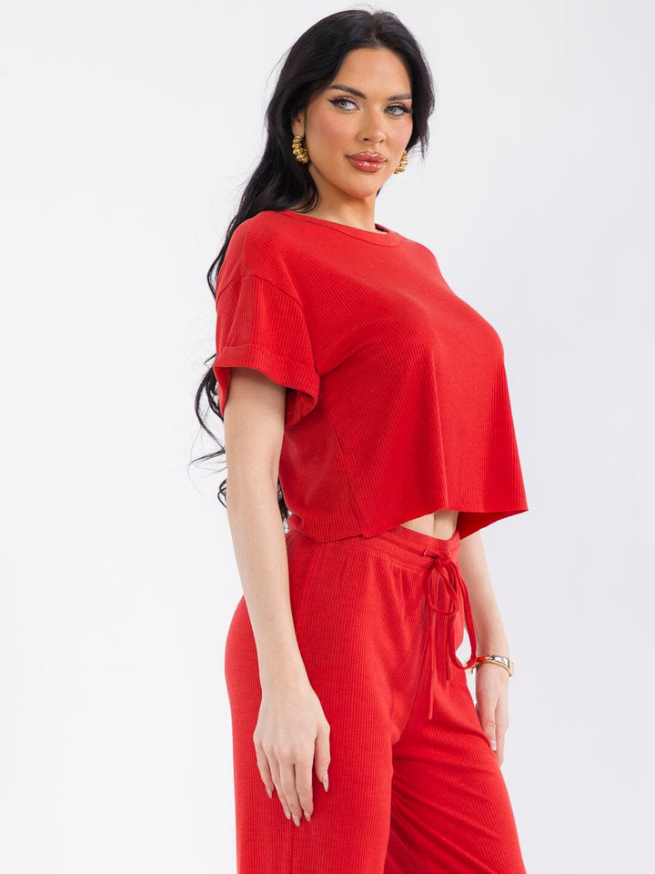 WOMEN'S SHORT SLEEVE RIBBED BASIC TOP