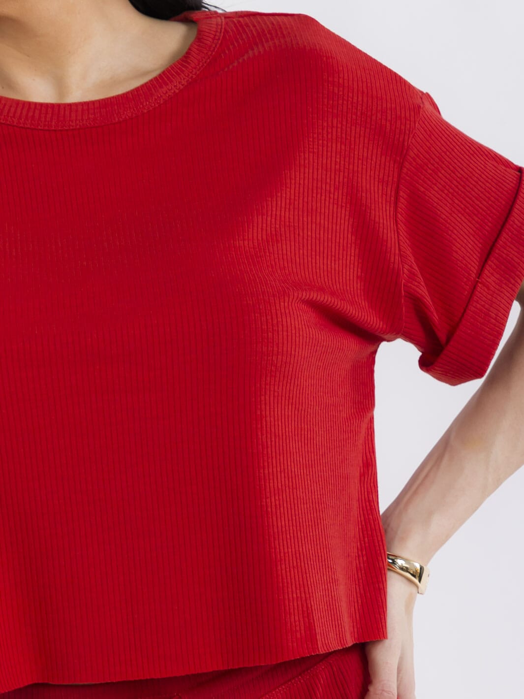 WOMEN'S SHORT SLEEVE RIBBED BASIC TOP