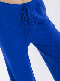 WOMEN'S ELASTIC WAIST SELF TIE RIBBED WIDE LEG PANTS