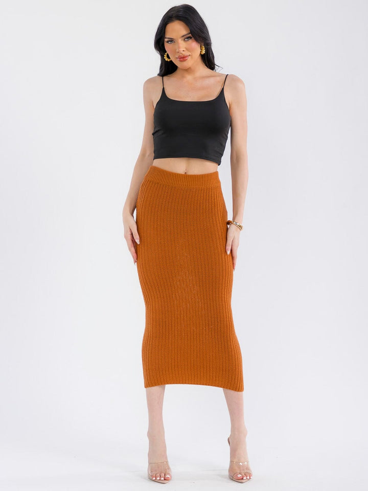 WOMEN'S ELASTIC WAIST RIBBED MAXI SKIRT