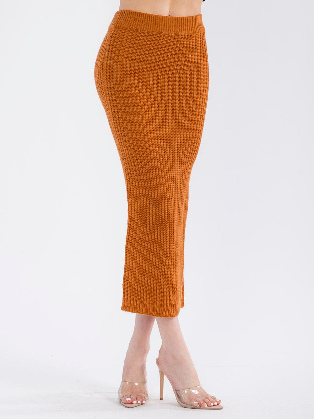WOMEN'S ELASTIC WAIST RIBBED MAXI SKIRT