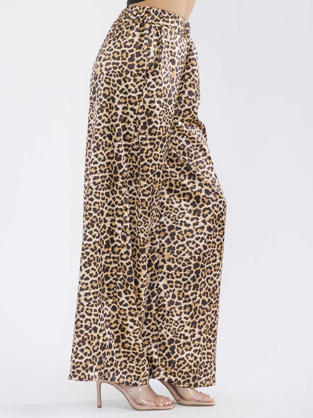 WOMEN'S ELASTIC WAIST POCKETS ANIMAL PRINT WIDE LEG PANTS