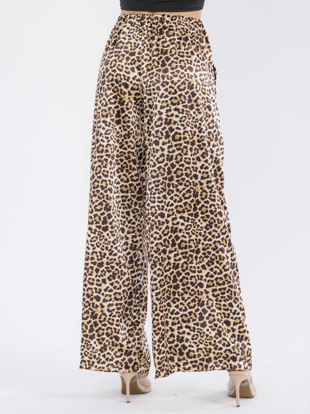WOMEN'S ELASTIC WAIST POCKETS ANIMAL PRINT WIDE LEG PANTS