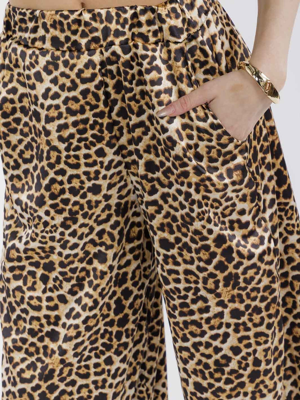 WOMEN'S ELASTIC WAIST POCKETS ANIMAL PRINT WIDE LEG PANTS