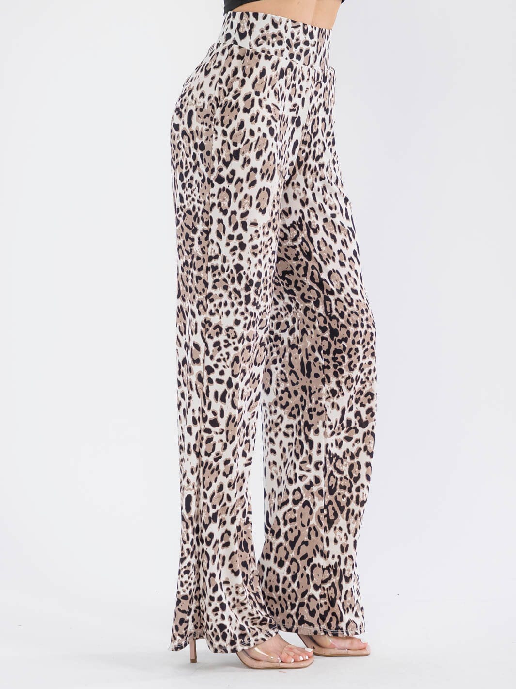 WOMEN'S ELASTIC WAIST POCKETS ANIMAL PRINT STRAIGHT LEG PANTS
