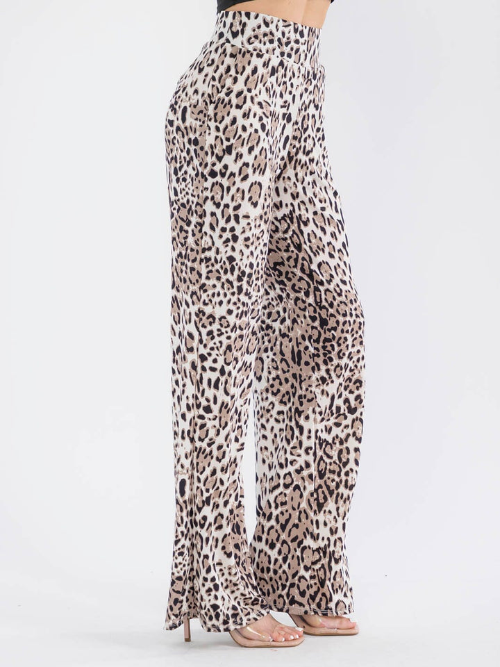 WOMEN'S ELASTIC WAIST POCKETS ANIMAL PRINT STRAIGHT LEG PANTS
