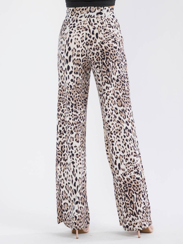 WOMEN'S ELASTIC WAIST POCKETS ANIMAL PRINT STRAIGHT LEG PANTS