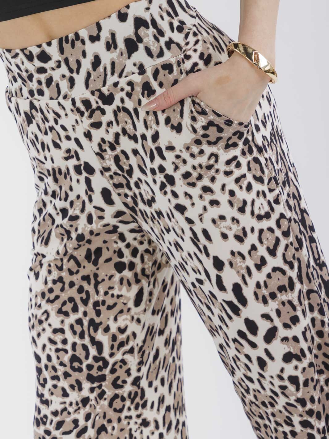 WOMEN'S ELASTIC WAIST POCKETS ANIMAL PRINT STRAIGHT LEG PANTS