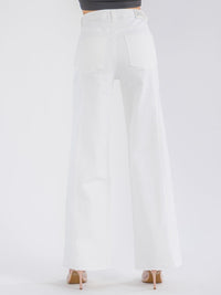WOMEN'S BUTTON CLOSURE POCKETS WIDE LEG DENIM PANTS