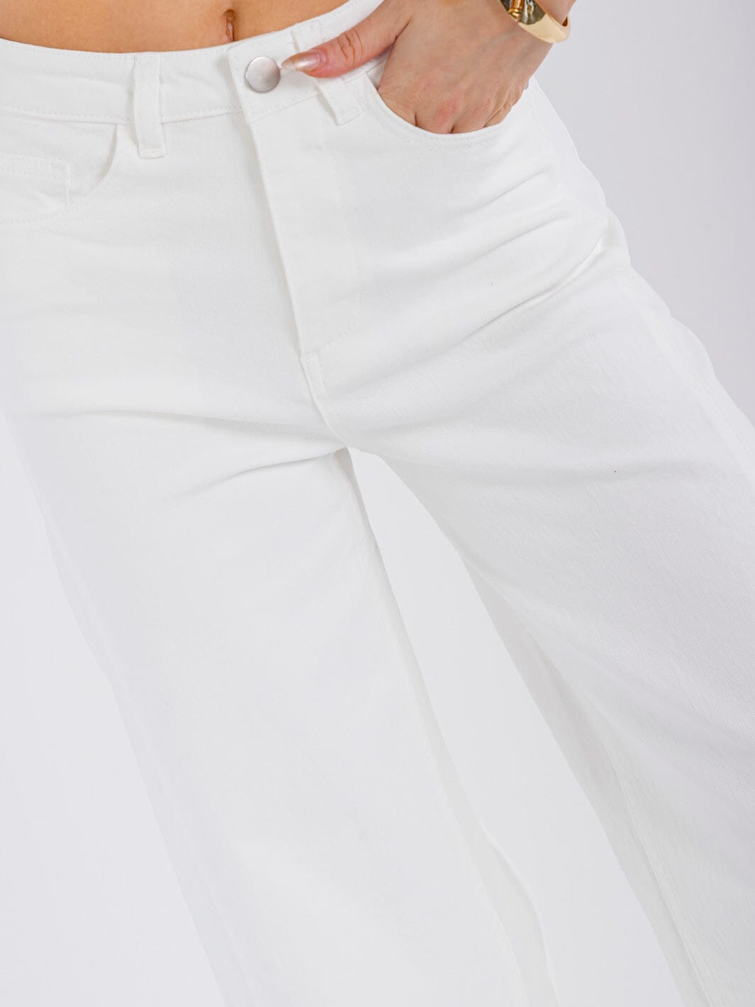 WOMEN'S BUTTON CLOSURE POCKETS WIDE LEG DENIM PANTS