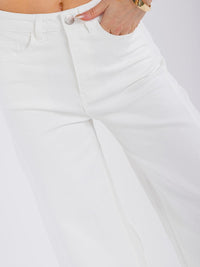 WOMEN'S BUTTON CLOSURE POCKETS WIDE LEG DENIM PANTS