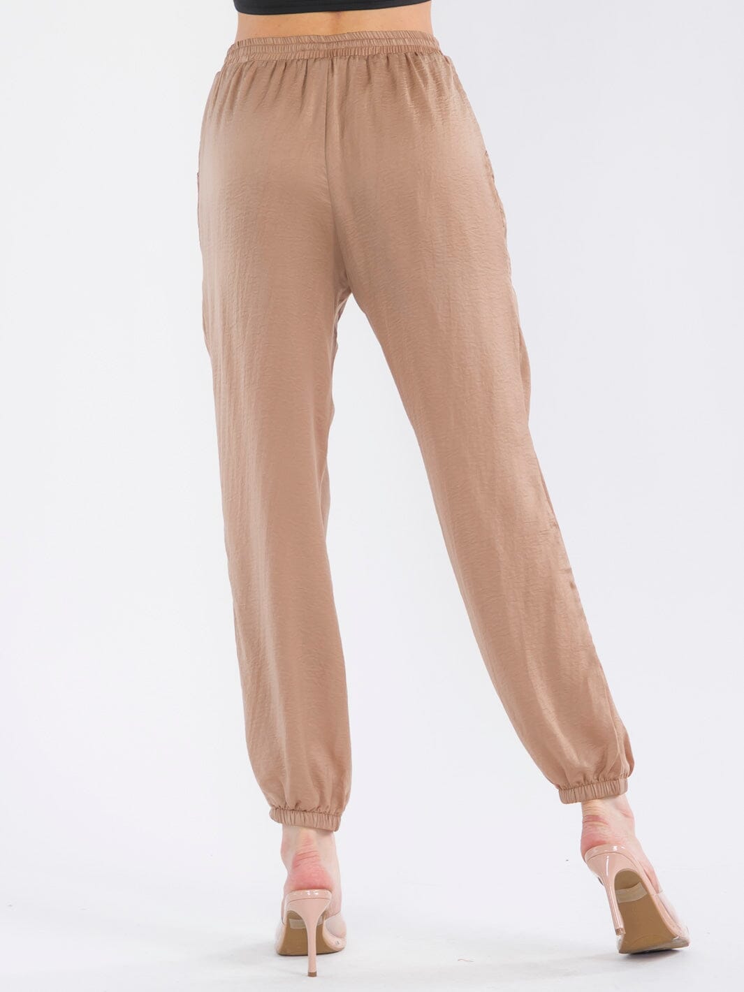 WOMEN'S ELASTIC WAIST POCKETS JOGGER LEG PANTS