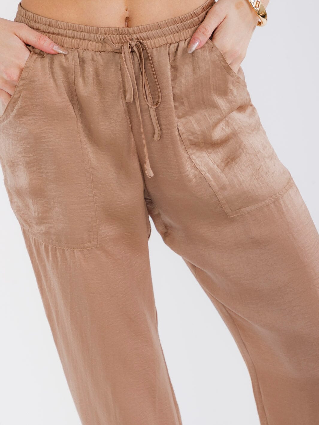 WOMEN'S ELASTIC WAIST POCKETS JOGGER LEG PANTS