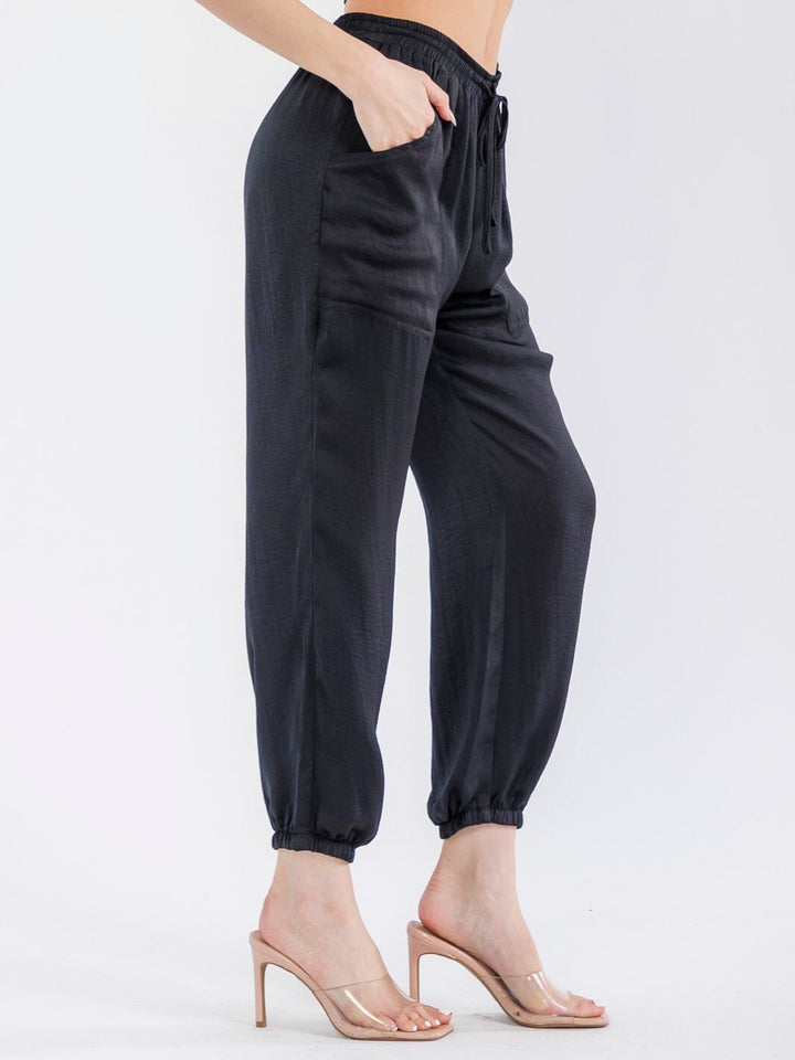 WOMEN'S ELASTIC WAIST POCKETS JOGGER LEG PANTS