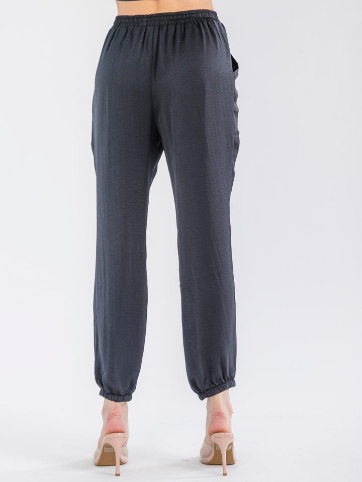 WOMEN'S ELASTIC WAIST POCKETS JOGGER LEG PANTS