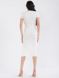 WOMEN'S SHORT SLEEVE FRONT SLIT RIBBED BODYCON MIDI DRESS