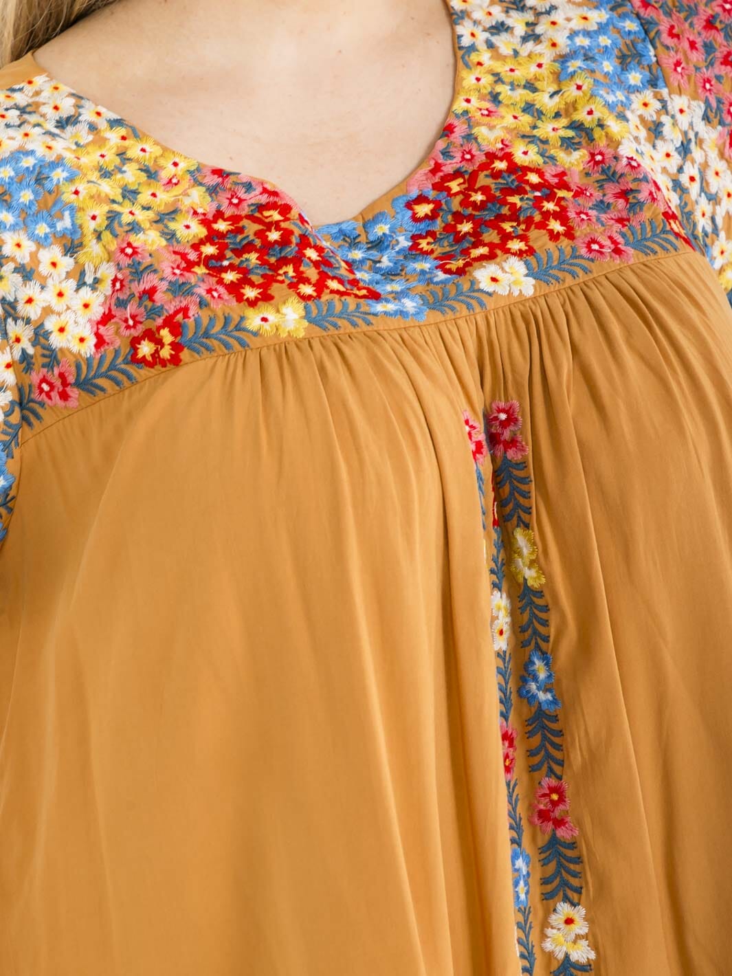 PLUS SIZE SHORT SLEEVE FLORAL EMBROIDERY MULTI PRINT TUNIC MINI DRESS