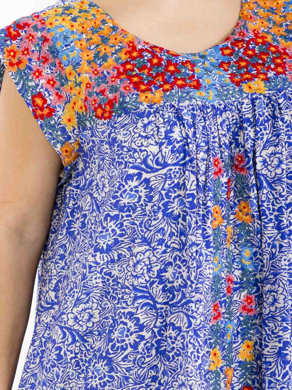 PLUS SIZE SHORT SLEEVE FLORAL EMBROIDERY MULTI PRINT TUNIC MINI DRESS