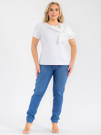 PLUS SIZE SHORT SLEEVE FLORAL DETAILED BLOUSE