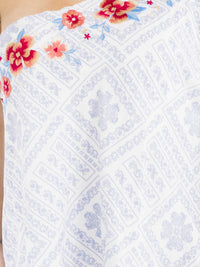 PLUS SIZE SHORT SLEEVE ONE SHOULDER FLORAL EMBROIDERY MULTI PRINT BLOUSE