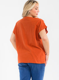 PLUS SIZE SHORT SLEEVE FLORAL EMBROIDERY BLOUSE