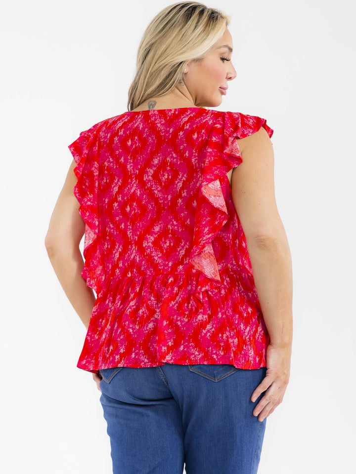 PLUS SIZE SLEEVELESS RUFFLE TIE DYE TUNIC TOP